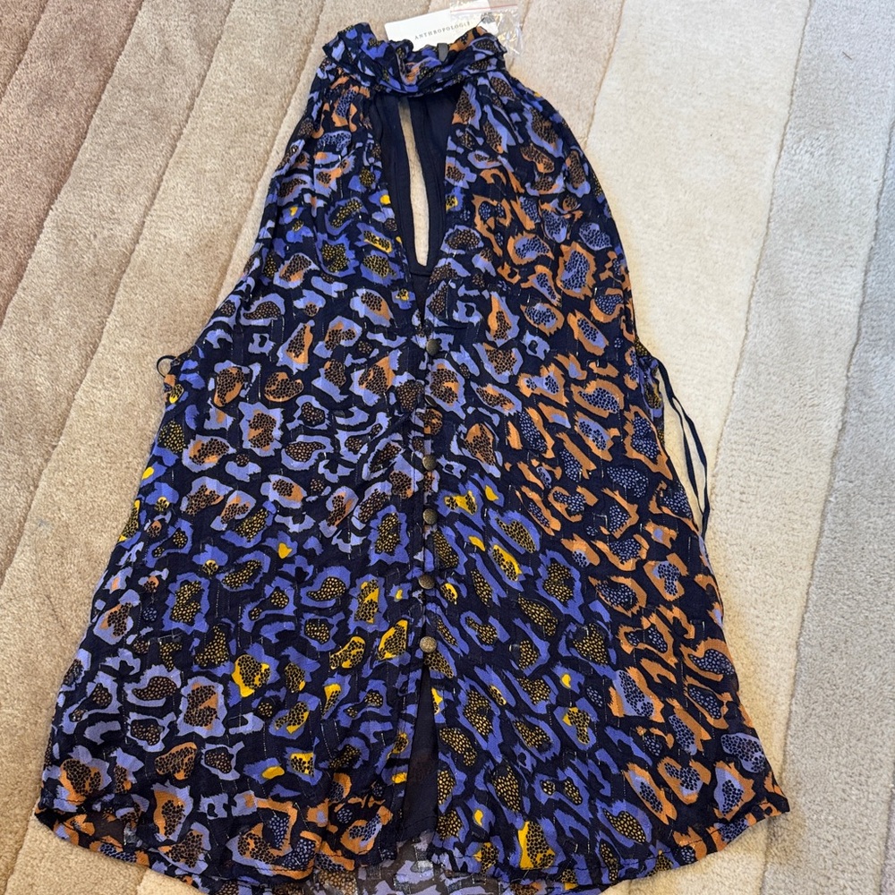 Anthropologie Blue and Orange Leopard Print Top